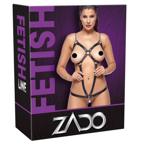 ZADO - láncos fekete bőr testhám body (S-L)