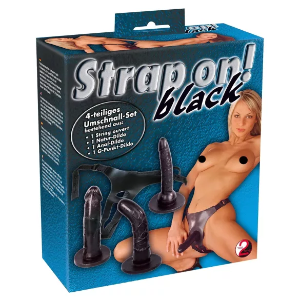 You2Toys - felcsatolható dildó szett hámmal (fekete)