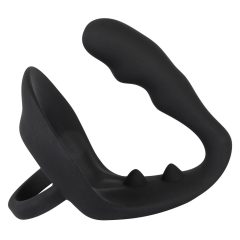   Black Velvet - hullámos análdildó pénisz- és heregyűrűvel (fekete)