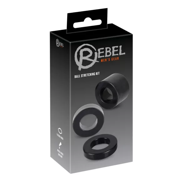 Rebel Ball - pénisz- heregyűrű és nyújtó szett - (fekete)