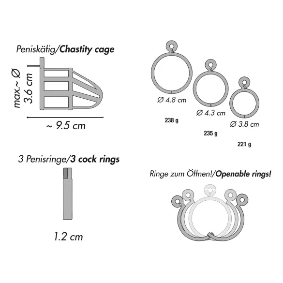 You2Toys Chastity Cage - fém péniszketrec lakattal, férfi erényöv