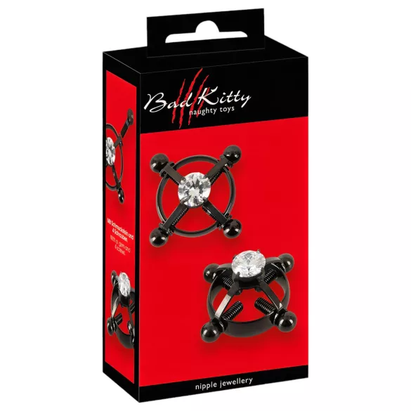 Bad Kitty - csavaros mellbimbó ékszer (strasszos) - fekete