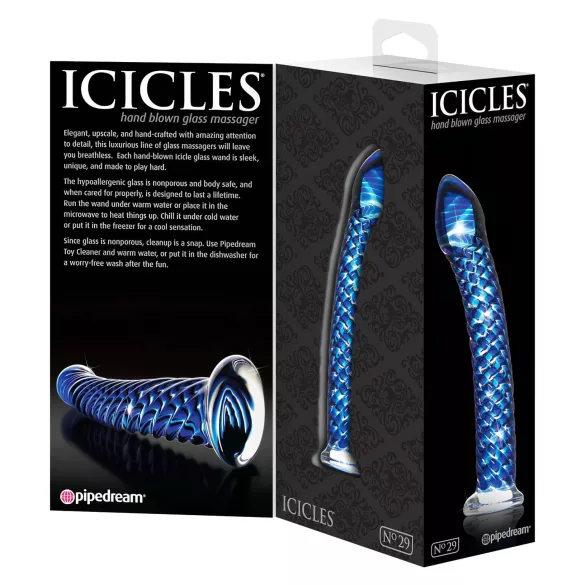 Icicles No. 29 - spirál, pénisz üveg dildó (kék)