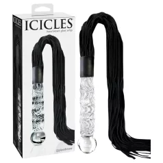  Icicles No. 38 - bőr korbács és üveg dildó (átlátszó-fekete)