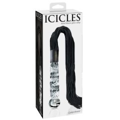   Icicles No. 38 - bőr korbácsos, hullámos üveg dildó (áttetsző-fekete)