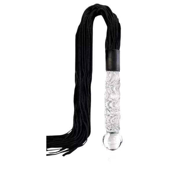 Icicles No. 38 - bőr korbács és üveg dildó (átlátszó-fekete)