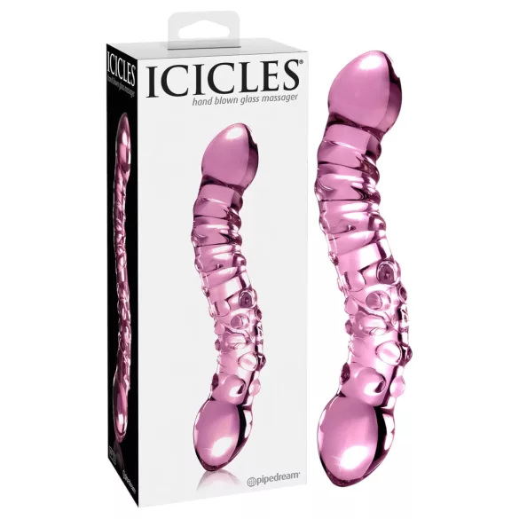 Icicles No. 55 - kétvégű, G-pont üveg dildó (pink)