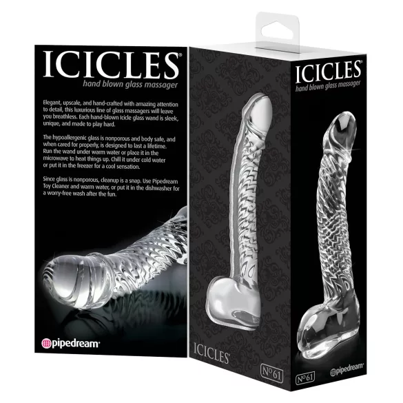 Icicles No. 61 - herés, péniszes üveg dildó (átlátszó)