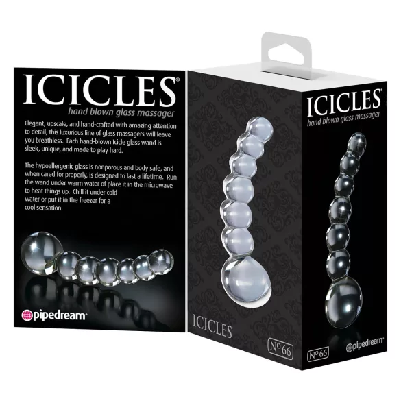 Icicles No. 66 - íves, gömbös, üveg dildó (átlátszó)