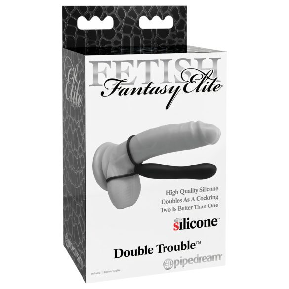 Fetish Double Trouble – here- és péniszgyűrű dildóval (fekete)