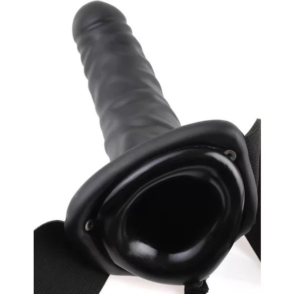 Fetish Strap-On 8 - felcsatolható, üreges vibrátor (fekete)
