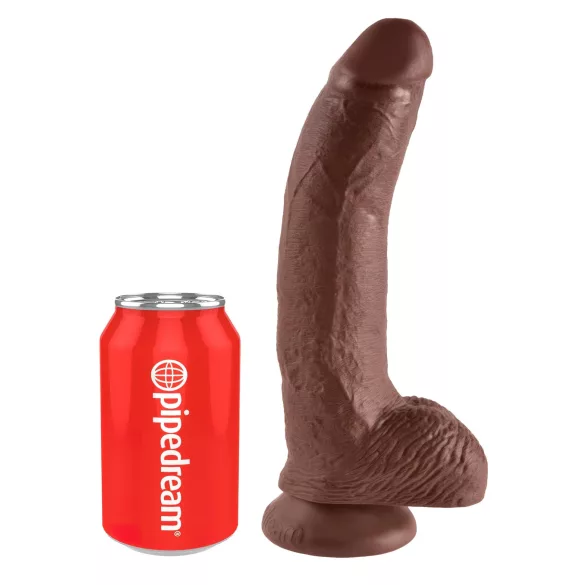 King Cock 9 - nagy tapadókorongos, herés dildó (23cm) - barna