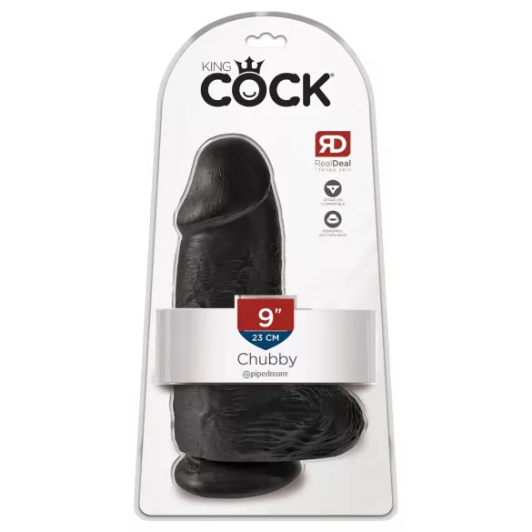 King Cock 9 Chubby - tapadókorongos, herés dildó (23 cm, fekete)