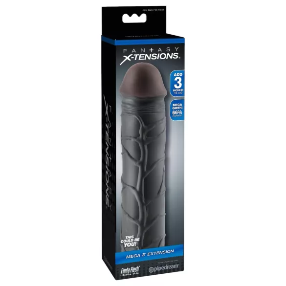 Pipedream - X-TENSION Mega 3 - élethű péniszköpeny (22,8 cm, fekete)