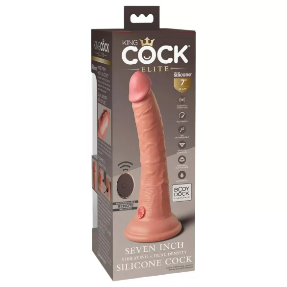 King Cock Elite 7 - tapadókorongos, rádiós vibrátor 18 cm (natúr)