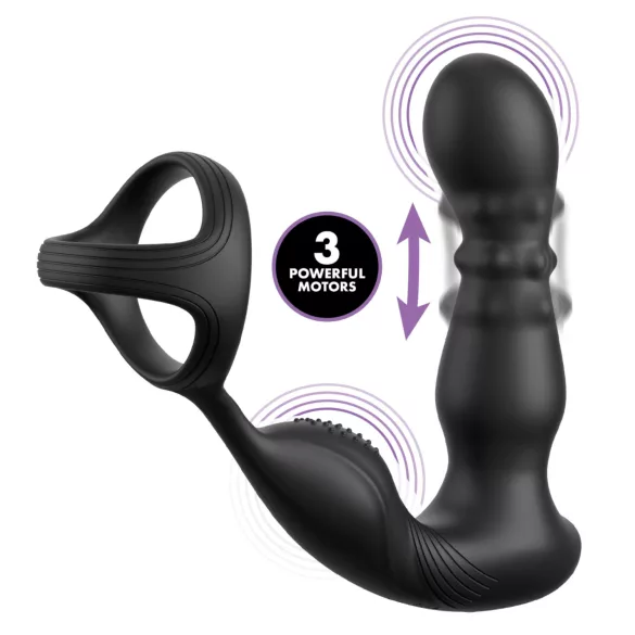 Anal Fantasy Ass-Gasm - forgó fejes anál vibrátor péniszgyűrűvel (fekete)