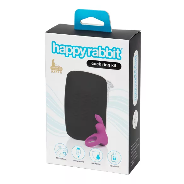 Happyrabbit Cock Kit - vibrációs péniszgyűrű tárolóval (lila)