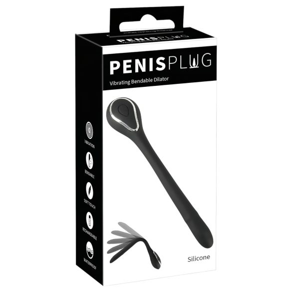 Penis Plug Dilator - akkus, vibrációs dilátor (1cm) - fekete