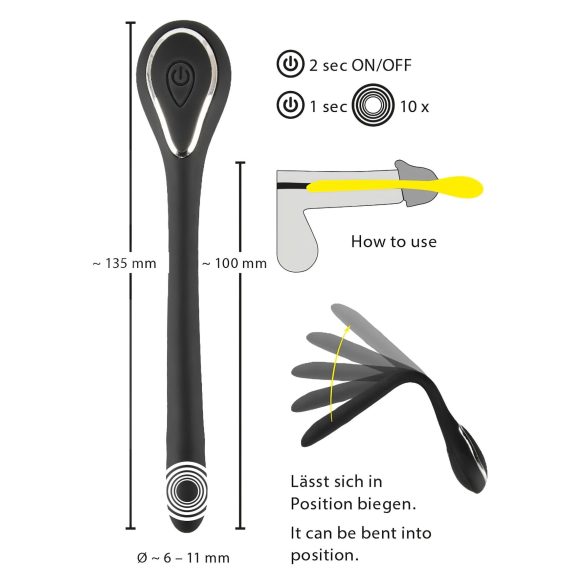Penis Plug Dilator - akkus, vibrációs dilátor (1cm) - fekete