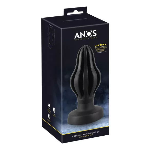 ANOS - bordázott puha anál plug, butt plug - 7 cm (fekete)