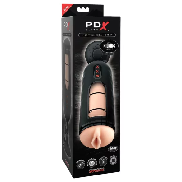 PDX Elite Mega Milker - vibráló, péniszfejő műpunci maszturbátor (fekete)