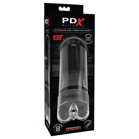 PDX Elite Extender Pro - akkus szívó-rezgő művagina (fekete)