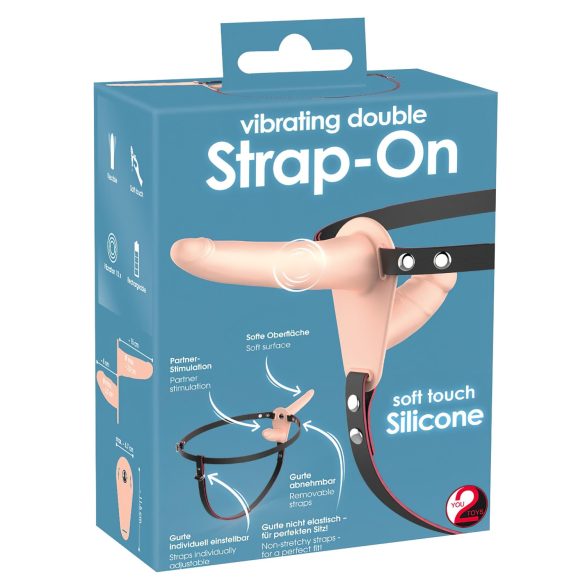 You2Toys - Strap-On - felcsatolható dupla vibrátor (natúr)