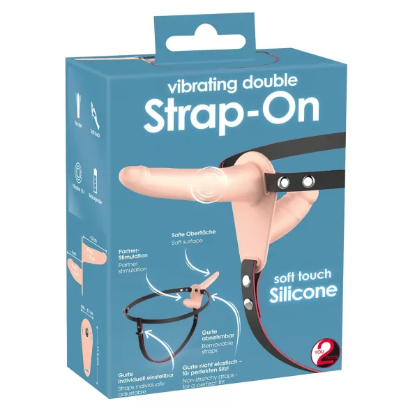 You2Toys - Strap-On - felcsatolható dupla vibrátor (natúr)