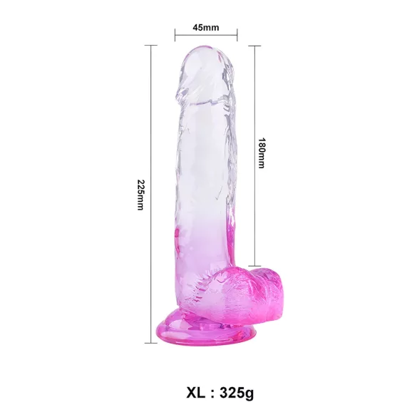 Sunfo - tapadókorongos, herés dildó - 22cm (átlátszó-lila)