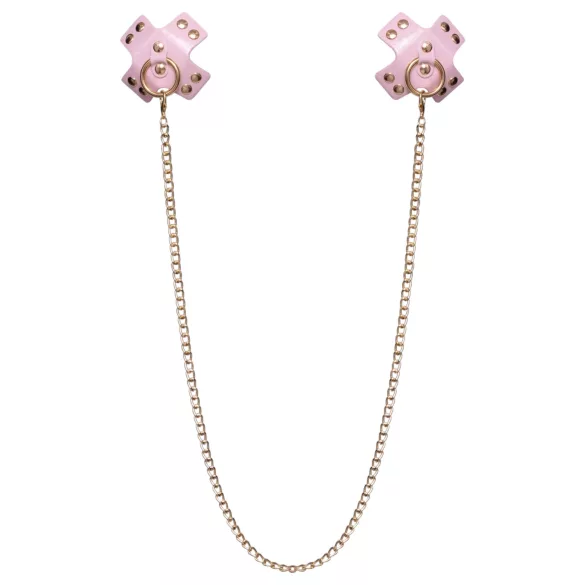 Bad Kitty - kereszt alakú mellbimbó matrica lánccal (rózsaszín)