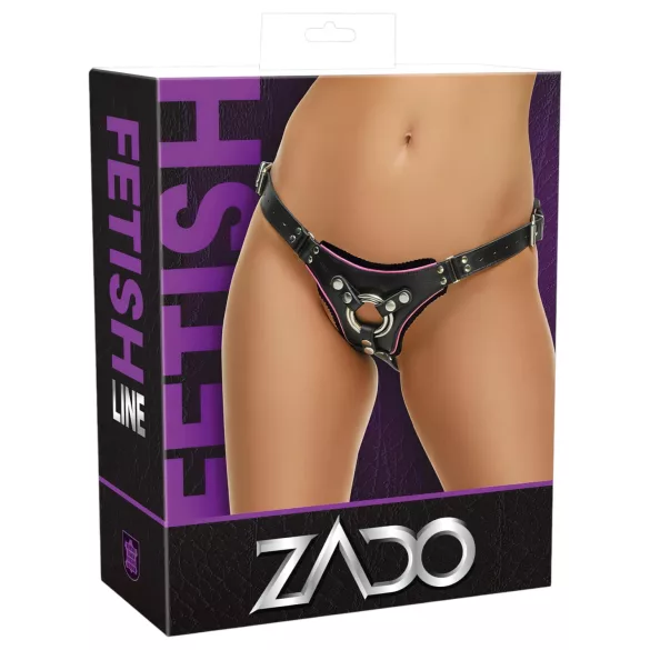 ZADO - fekete bőr alsó felcsatolható dildóhoz BDSM (S-L)
