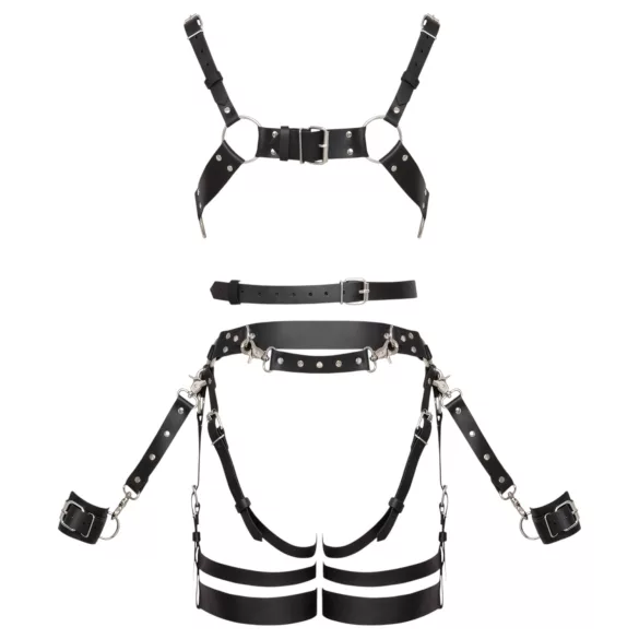 ZADO - többrészes bőr harness szett bilinccsel (fekete)