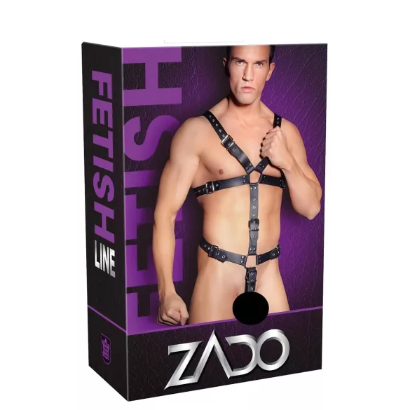 ZADO - fekete bőr férfi testhám body (S-L)