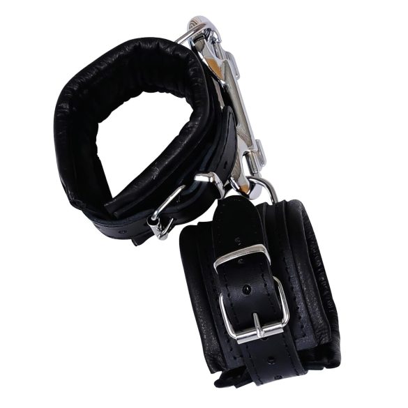 ZADO - bőr csukló bilincs és karabiner (fekete)