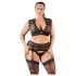 Cottelli Plus Size - strasszos, csipke fehérnemű szett (fekete)