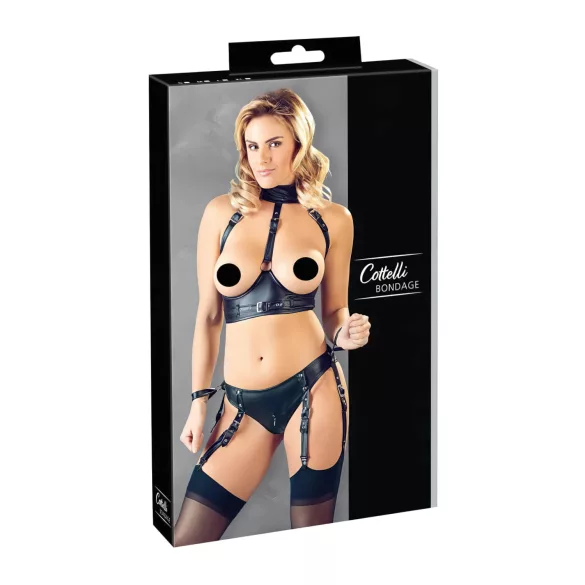 Cottelli Bondage - fényes mellemelő szett bilinccsel (fekete)