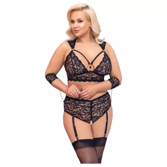 Cottelli Bondage Plus Size - csipke melltartó szett (fekete)