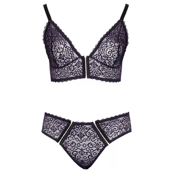 Cottelli Plus Size - áttetsző mintás melltartó szett (lila)