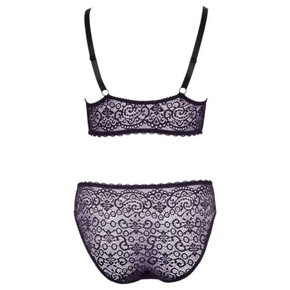 Cottelli Plus Size - áttetsző mintás melltartó szett (lila)