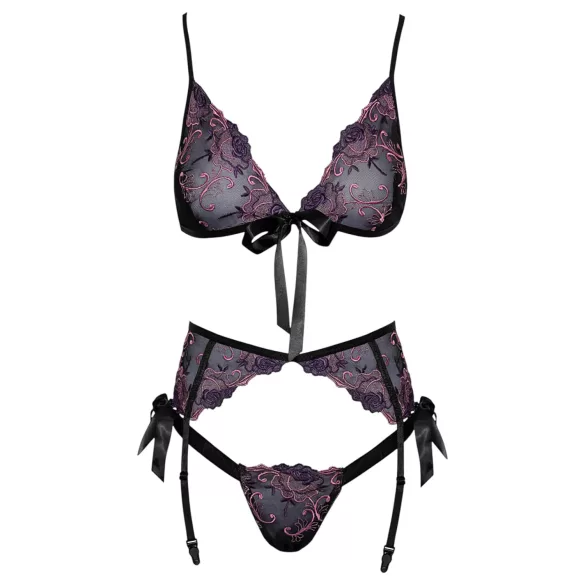 Kissable - pink-lila hímzéses melltartó szett (fekete)