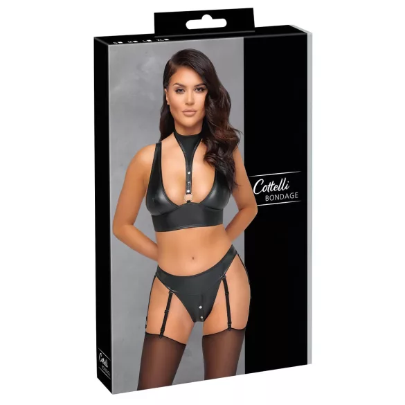 Cottelli Bondage - fényes melltartó szett bilincsekkel (fekete)