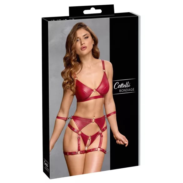 Cottelli Bondage - fényes melltartó szett és kar bilincs (piros)
