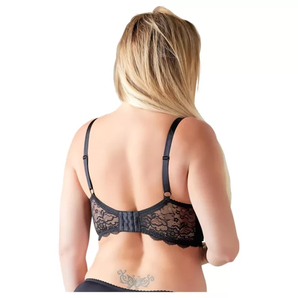 Cottelli Plus Size - pántos, gyűrűs push-up melltartó (fekete)