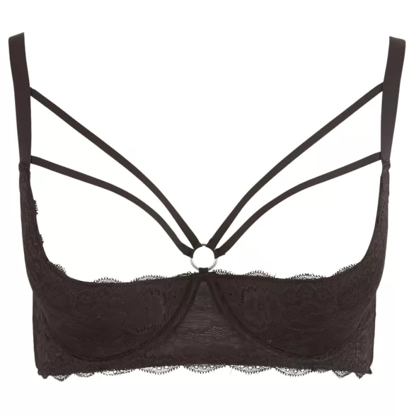 Cottelli Plus Size - pántos, gyűrűs push-up melltartó (fekete)