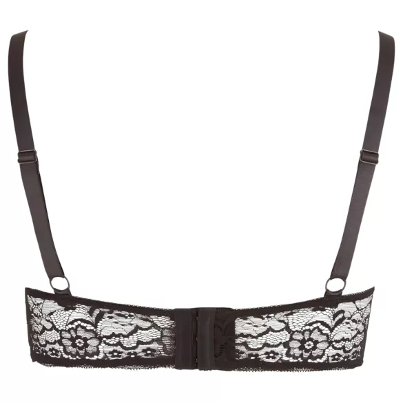 Cottelli Plus Size - pántos, gyűrűs push-up melltartó (fekete)
