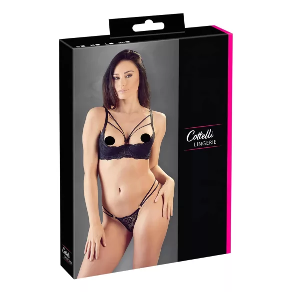 Cottelli - pántos, gyűrűs mellemelő és tanga (fekete)