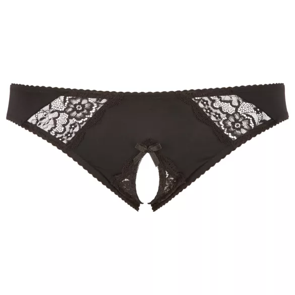 Cottelli Plus Size - csipkés, nyitott bugyi (fekete)