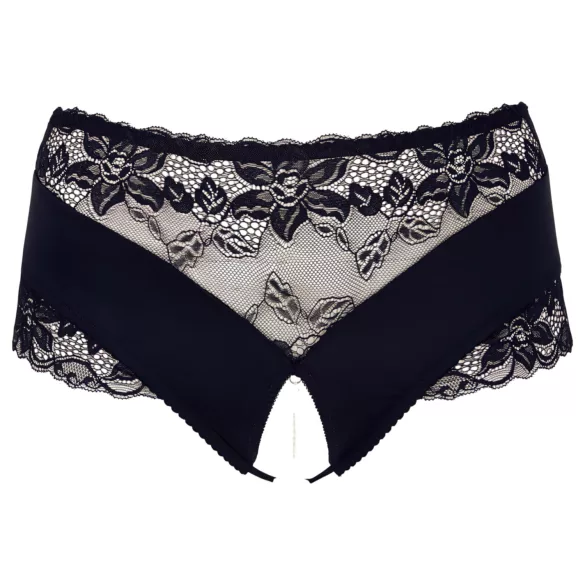 Cottelli Plus Size - csipkés gyöngyös nyitott bugyi (fekete)