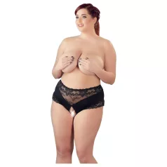   Cottelli Plus Size - csipkés gyöngyös nyitott bugyi (fekete)