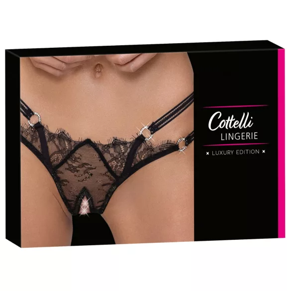 Cottelli - luxus, nyitott, gyűrűs tanga (fekete)